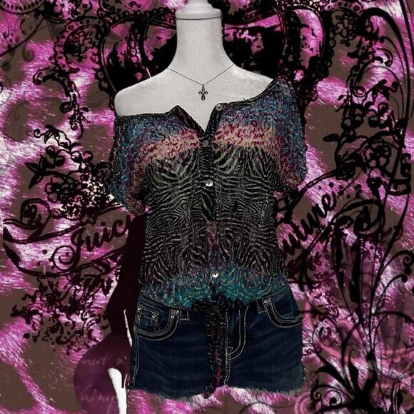 Self Esteem Tops - zebra swirl print washed abstract watercolor sheer y2k top